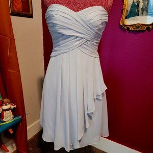 David’s Bridal Short Crinkle Chiffon Dress with Front Cascade